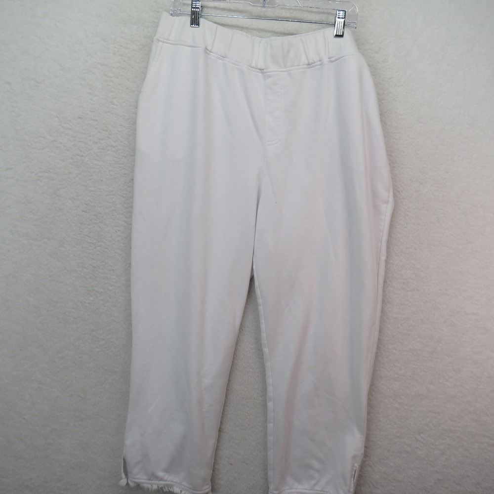Quacker Factory Jeanne Bice White Fringe Hem Crop Pants Womens 1X Elastic Waist
